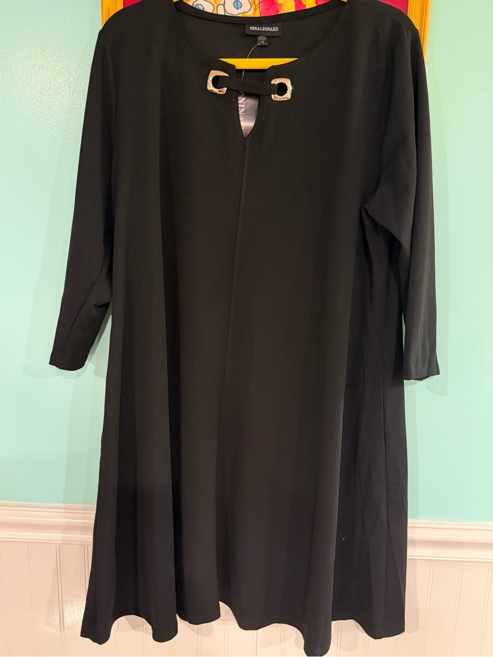 Nina Leonard Black Keyhole A-Line Dress, NWT, 1X, (14/16) $25